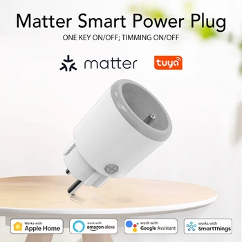 Matter Wifi Smart Plug с контролем мощности 16A EU/FR Розетка Работает с Tuya Homekit Echo Alexa Google Home Smartlife