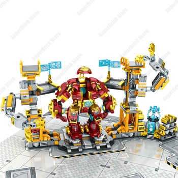 Серия Супергероев Marvel Железный Человек Лаборатории Строительные Блоки Броня Мстителей Механический Робот Модель Кирпичи Дети Собирают Игрушки DIY Подарки