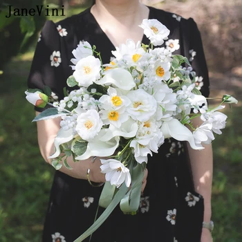 JaneVini Летние Элегантные Белые Свадебные Букеты Садовый Искусственный цветок Калла Лилия Открытый Шелковый Букет Невесты Ramo Flores Novia