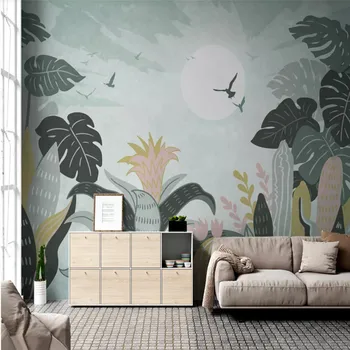 Скандинавская ручная роспись Акварелью Листья тропических растений 3D Фотообои Современный минимализм Обои для гостиной Спальни 3D