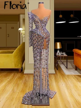 Роскошные вечерние платья с кристаллами из бисера в Дубае, фиолетовые вечерние платья на заказ, арабские свадебные платья со стразами, платья для официальных мероприятий