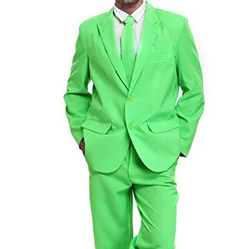 Светящийся зеленый мужской праздничный костюм на двух пуговицах, однотонный костюм для отдыха на праздничную вечеринку, костюм-двойка, пиджак с галстуком и брюками