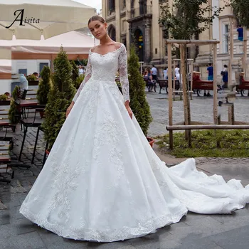 Священное Свадебное платье Трапециевидной формы С кружевной вышивкой, Vestidos De Boda, Прозрачный халат Невесты, Тюлевый шлейф, Пляжное платье Невесты