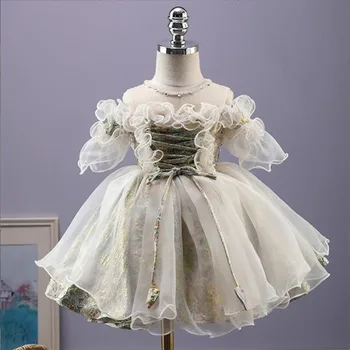 Роскошные платья с цветочным узором для девочек, бальное платье с круглым вырезом, детское платье, Детское платье для официальной вечеринки