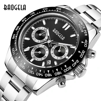 BAOGELA Montre-bracelet à Quartz pour hommes d'affaires, chronographe en acier inoxydable, étanche, lumineuse 2210