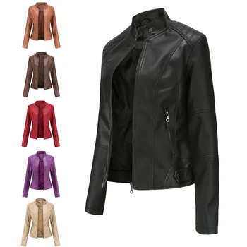 Кожаное пальто, весенняя женская кожаная куртка, приталенная мотоциклетная одежда, короткие модные куртки и пальто, черная высококачественная одежда