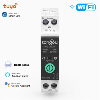 Автоматический выключатель TUYA WiFi Smart Home 1-63A С Регулируемой Защитой От перегрузки по току, Измерение мощности, Голосовое Управление Через Alexa Google Home