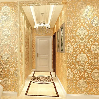 Золотые обои с 3D тиснением для домашнего Рулона Роскошные Классические обои с серебристым цветочным рисунком для гостиной, спальни, ТВ-фона, декора