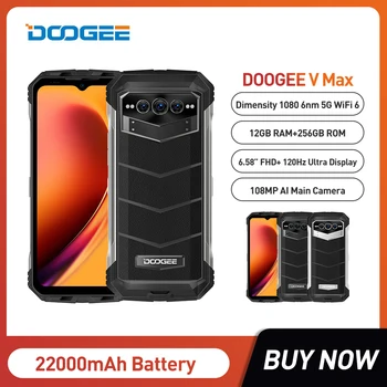 Смартфон DOOGEE V Max 5G 22000mAh 12GB 256GB 6-нм Процессор Восьмиядерный Мобильные Телефоны 108-Мегапиксельная Камера Прочный Дисплей с частотой 120 Гц Мобильный Телефон