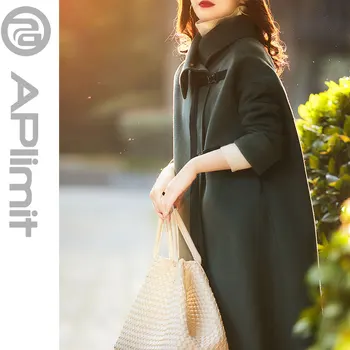 Зеленое двустороннее шерстяное пальто ручной работы в стиле Хепберн, иностранный стиль, двустороннее пальто ручной работы, осенне-зимний классический стиль