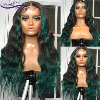 Выделите Парики зеленого цвета 13x4 на кружеве с детскими волосами, Перуанский парик из человеческих волос Remy Hair 4x4 с закрытием для женщин