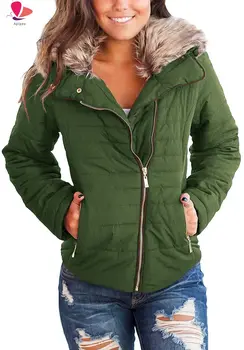 Женская Повседневная Стеганая куртка-парка с лацканами из искусственного меха и карманами на молнии, Пуховое пальто
