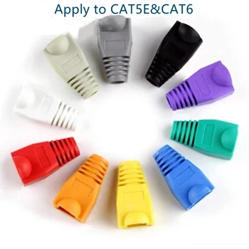 100шт RJ45 ботинок ПВХ цвет защиты окружающей среды Cat5e cat6 хрустальная головка оболочка резиновый пластиковый рукав сетевой кабель