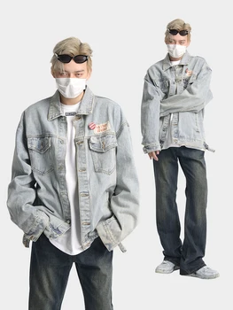 2023, Новая джинсовая куртка в американском ретро-дизайне, потертая Мужская весенне-осенняя модная уличная куртка