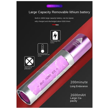 УФ светодиодный фонарик из алюминиевого сплава 365Нм, портативный УФ-фонарик с перезаряжаемым зумом, инспекционный Светло-фиолетовый