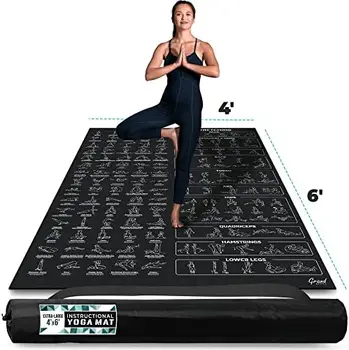 Обучающий коврик для йоги с напечатанными на нем позами - в 3 раза больше и в 2 раза шире обычных тренировочных ковриков - 150 иллюстрированных поз для йоги