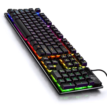 Игровая клавиатура V4 104 Клавиши, соответствующие цвету, Механическая подсветка, Проводная геймерская клавиатура для настольных ПК, Эргономичная