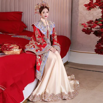 Yourqipao Ming Xiuhe Одежда Китайское Свадебное платье Hanfu Свадебные Платья Для Тостов Традиционные Вечерние Комплекты Vestidos De Mariee