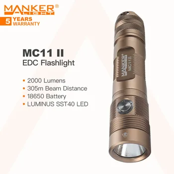 Manker MC11 II Портативный EDC Перезаряжаемый светодиодный фонарик с батареей 18650, Дальность луча 2000 Люмен 305 м, для Кемпинга, Пешего туризма