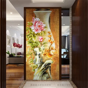 Изготовленная на заказ Китайская Ваза с Пионом, Фреска, обои для стен, 3D Декор для ресторана, гостиной, Прихожей, Настенная роспись, цветочные обои