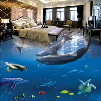beibehang Дельфин подводный мир Самоклеящиеся 3D обои для пола, 3D полы для спальни, водонепроницаемые фрески, обои для домашнего декора