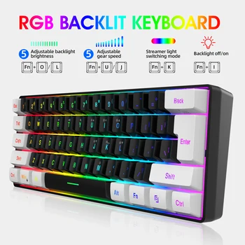 Компьютерная клавиатура и мышь Подходят на 60% для проводной механической клавиатуры, 61 клавиша, игровая клавиатура, RGB Подсветка, Ультракомпактная клавиатура