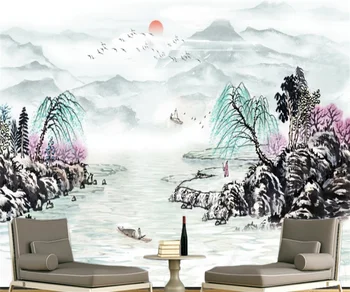 Новый китайский пейзаж тушью китайская живопись телевизор диван фон настенная живопись гостиничный инструмент обои на заказ 3D фреска papel parede