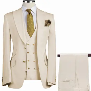 Мужской деловой приталенный свадебный комплект для жениха из 3 предметов, модный костюм для официальной вечеринки (куртка + брюки + майка)