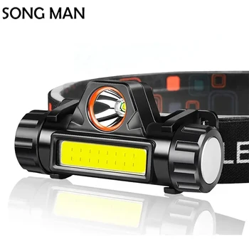 Портативный Светодиодный Налобный фонарь COB USB Перезаряжаемый Мощный Светодиодный фонарь Для Работы на Батарейках аварийный Головной Фонарик SONG MAN