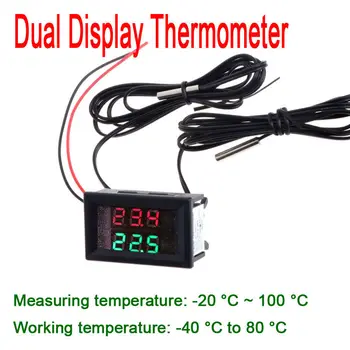 Термометр с двойным дисплеем DYKB, цифровой измеритель температуры, светодиодный измеритель с водонепроницаемым зондом, NTC-датчик для автомобиля 12V 24V