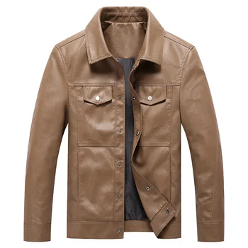 Модная мотоциклетная куртка для мужчин, куртки и пальто из искусственной кожи с множеством карманов, отложной воротник, мужская кожаная верхняя одежда MY263