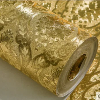 Роскошный Классический золотой рулон обоев для спальни, гостиной, Рельефные дамасские обои, блестящие обои из золотой фольги papel de parede