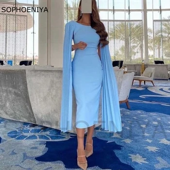 Новое поступление, Вечернее платье из спандекса Небесно-голубого Цвета для женщин 2023, Короткое платье для выпускного вечера с коротким рукавом, Vestidos elegantes para mujer, платья знаменитостей