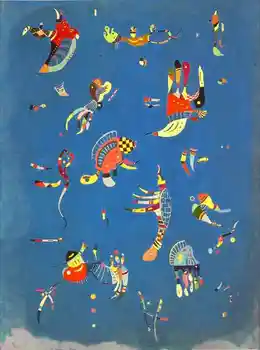 100% ручная репродукция абстрактной картины маслом на льняном холсте, небесно-голубого цвета, 1940 года работы Василия Кандинского