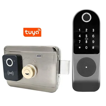 Умный wifi Tuya app замок для дома с отпечатками пальцев, водонепроницаемая цифровая клавиатура, ободной замок для ворот, стальная дверь