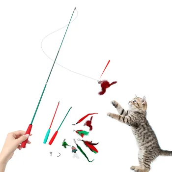 Рождественский цветной Трехсекционный растягивающийся забавный кошачий шест, интерактивная игрушка для кошек, трехсекционная выдвижная забавная кошачья палка, 9 костюмов